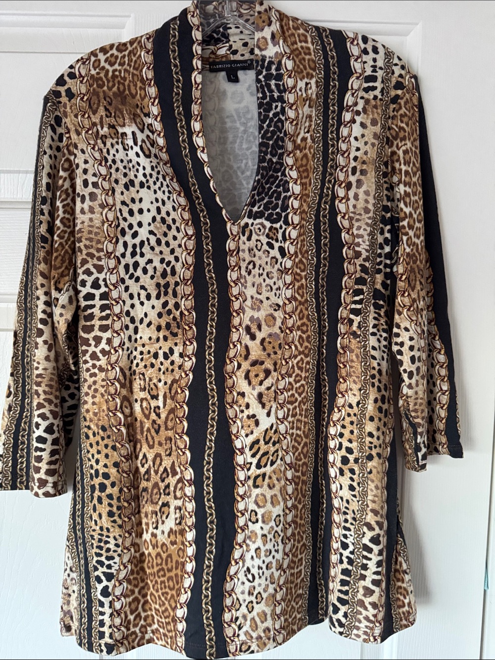 Alfani Leopard & Chain Print V-Neck Tunic in Black and Brown